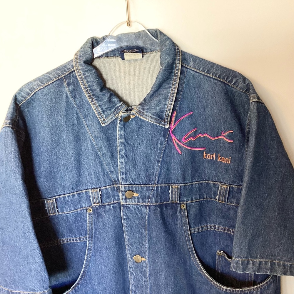 Vintage Karl Kani Short Sleeve Denim Button Up Shirt 90s 2Pac Streetwear - L - Picture 2 of 10